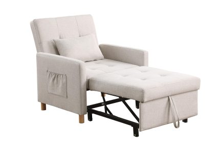 Convertible Sleeper Chair,Pull-Out Sofa Bed with Adjustable Backrest, Multi-Functional Lounge Chair for Living Room, Space-Saving Modern Accent Furniture (Beige)