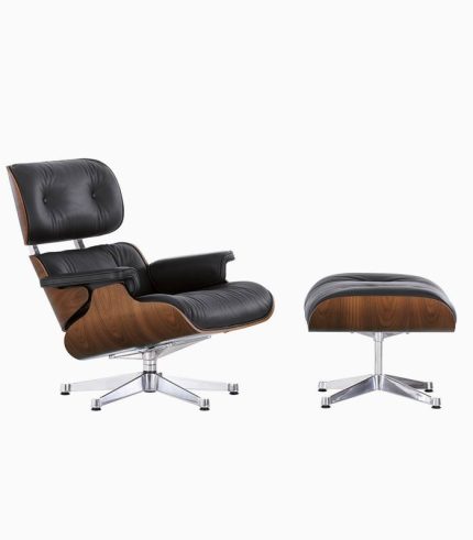Mid Century Chaise Lounge Chair and Ottoman Top Grain Leather Classic Accent Chairs 360° swivel base with Quality Wooden Shell Lounge Chair for Living Room Study Reading - Palisander