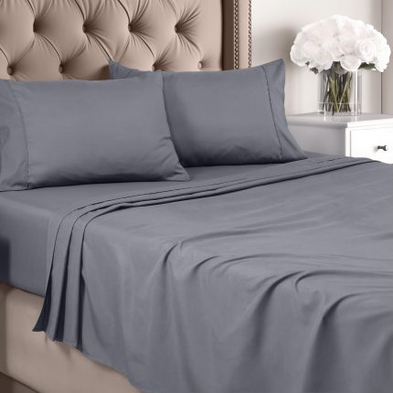 Bedding Queen Sheet Set – Brushed Microfiber – Ultra Soft Bed Sheets for Queen Size Bed Set – Deep Pocket, Wrinkle & Fade Resistant – Includes 1 Fitted, 1 Flat, 2 Pillowcases (Grey)