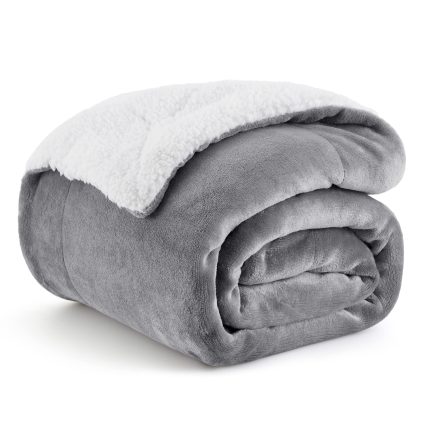 Sherpa Fleece Throw Blanket for Couch - Thick and Warm Blanket for Winter, Soft Fuzzy Plush Throw Gift for Women, Grey, 50x60 Inches