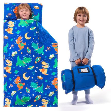 Toddler Nap Mat for Preschool 55''x30'' Sleeping Mat with Removable Pillow and Minky Blanket for Kids Ages 3-7 Roll Up Soft Kids Sleeping Bag for Boys Girls Kindergarten Daycare Sleepover