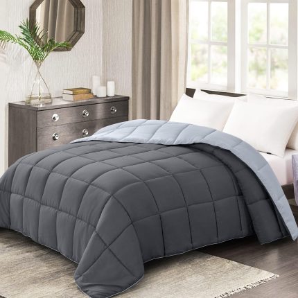 Comforters Queen Size - Grey Duvet Insert Down Alternative Bed Queen Comforter, Lightweight Bedding Comforters Full Size Quilted Soft All Season Reversible Dark Gray/Light Grey