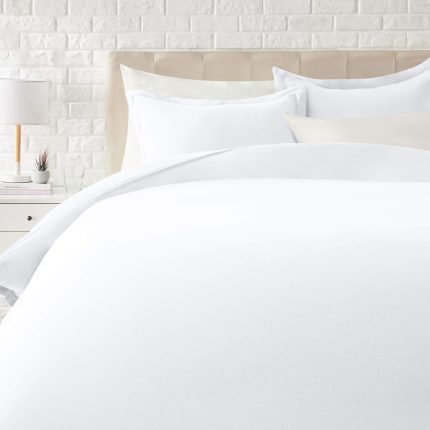 Lightweight Microfiber 3 Piece Duvet Cover Set with Zipper Closure, Full/Queen, Bright White, Solid