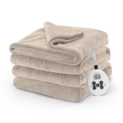 Electric Royal Luxe Microplush Heated Blanket, 12 Heat Settings, 12-Hour Selectable Auto Shut-Off, Fast Heating, Warm and Cozy, Mushroom Color, Full, 84" x 72"
