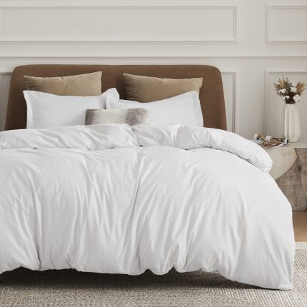 White Duvet Cover Queen Size - Soft Double Brushed Bedding Set for Kids & Adults, Zipper Closure, 3 Pieces, Includes 1 Duvet Cover (90"x90") & 2 Pillow Shams, NO Comforter