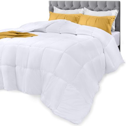 Bedding Comforters Queen Size, All Season Duvet Insert, Down Alternative Box Stitched Bed Comforter with Corner Tabs, Machine Washable (White)