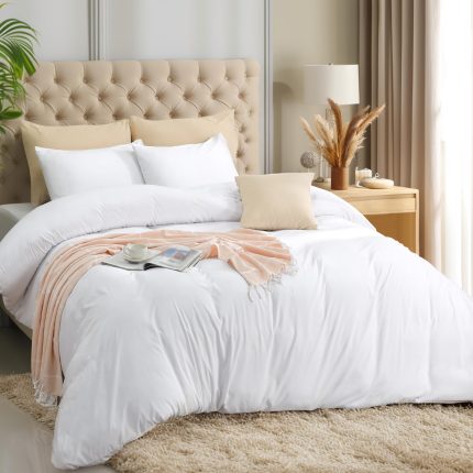 Duvet Cover Set with Pillowcases - 3 Pieces Bedding Duvet Cover with Zipper Closure - 1 Duvet Cover with 2 Pillowcases - Soft Brushed Microfiber (Queen, White)
