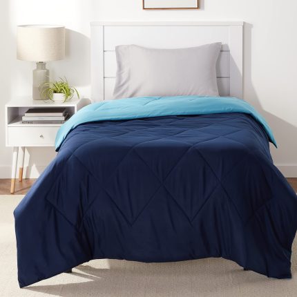 Comforter Blanket Twin/Twin XL, Reversible Lightweight Microfiber All Season Blanket, Navy/Sky Blue