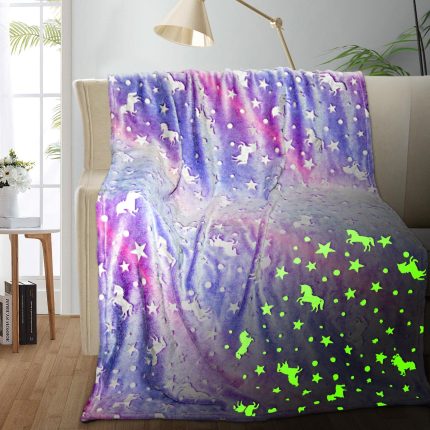 Unicorn Glow in The Dark Blanket for Girls/Kids Age 3-12, Soft Fleece Throw - 40"x60"