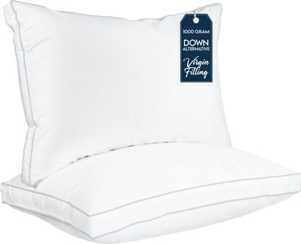 Bedding Bed Pillows for Sleeping Queen Size (White), Set of 2, Cooling Hotel Quality, Gusseted Pillow for Back, Stomach or Side Sleepers